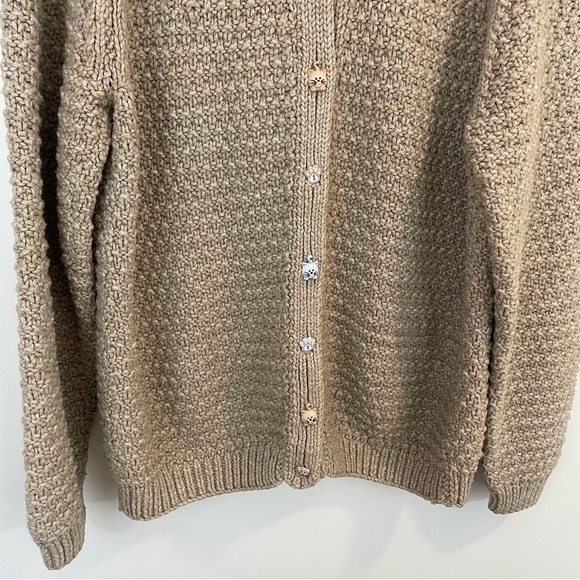 Handmade Chunky Knit Button Front Grandma Cardigan Sz S/M Beige Cat Lady Sweater - Picture 4 of 10